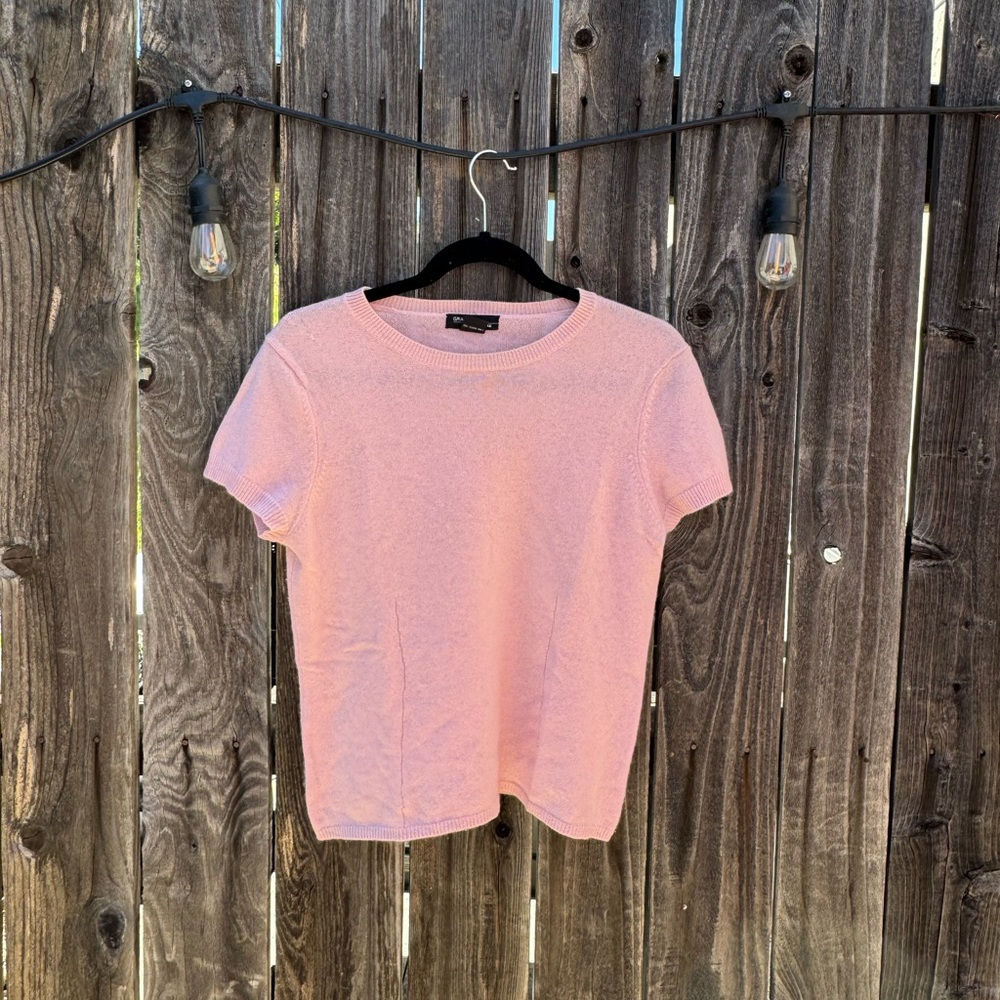Grace Cashmere Baby Pink Short Sleeve Crew Neck Sweater 100% cashmere sz medium